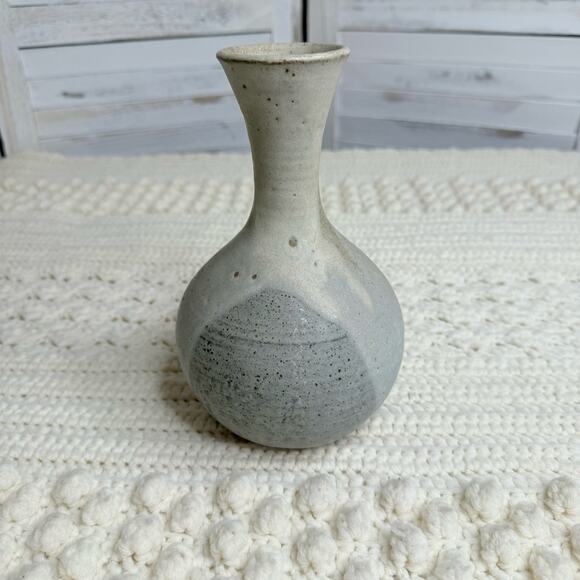 HANDMADE Pottery Bottleneck Vase Blue Tan Home Decor Nature Neutral - Picture 9 of 9